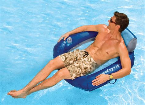 Kelsyus Floating Pool Lounger Inflatable Chair w/ Cup Holder - Blue ...