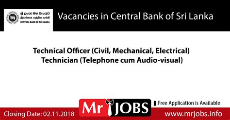 vacancies  central bank  sri lanka technical officer technician