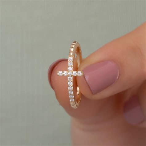 14K Solid Gold Diamond Cross Ring for Women/gold Diamond Cross