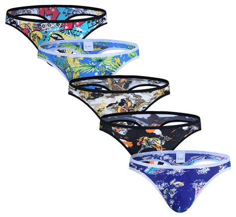 Buy Men's Low Rise Bulge Thong Sexy Printed Mesh T-Back Mens Underwear