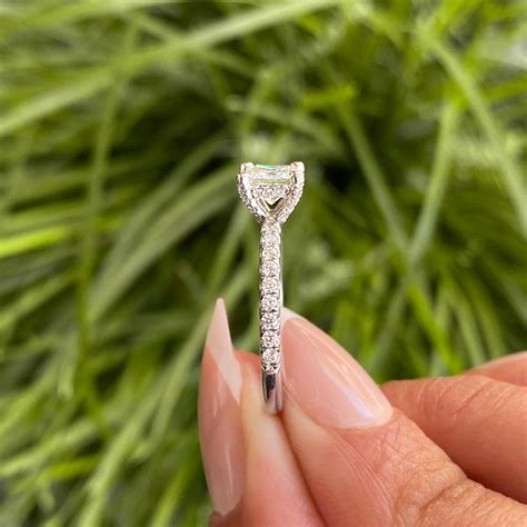 14k White Gold GIA Princess Cut Diamond French Set Hidden Halo