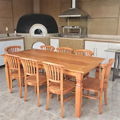 Mesa 8 Lugares Madeira - Mesa De Jantar 8 Lugares Madeira Maciça Cadeiras Leque Promoção!!! - HJ ...