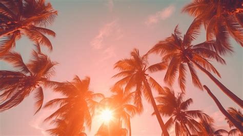 Premium Photo | Sunset among palm branches