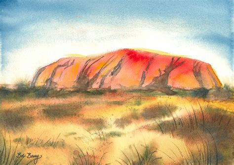 Australian Landscape Watercolor Painting Art Print by Bob Berry, ULURU ...