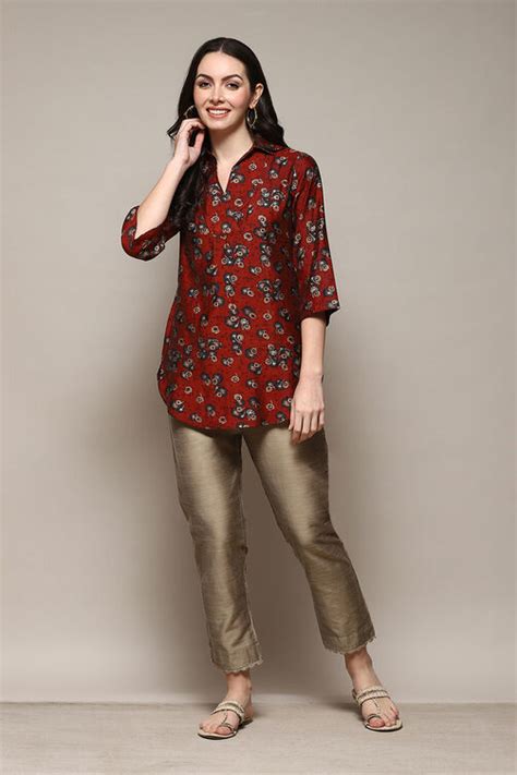 Antique Beige Polyester Slim Yarndyed Pants at Biba India