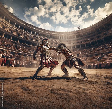 Spartacus and Gladiator fight in the Arena of the Colosseum, ai art ...