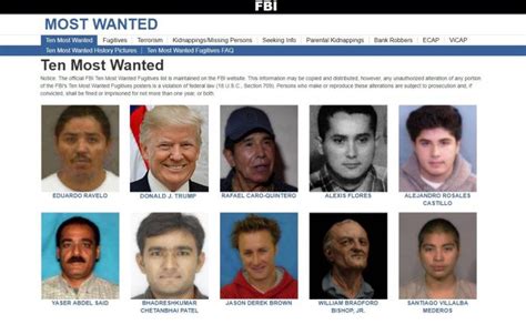 Image Of Trump Briefly Appears On FBI Most Wanted List