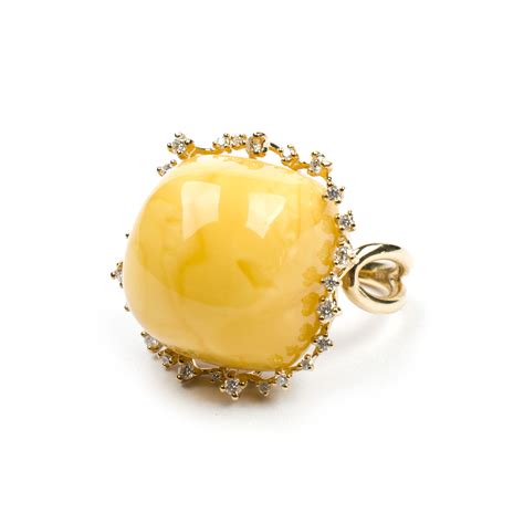 Butterscotch Amber Ring 14k Gold and Diamonds - Amber Queen