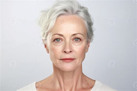 Beautiful mid aged mature woman looking at camera isolated on white