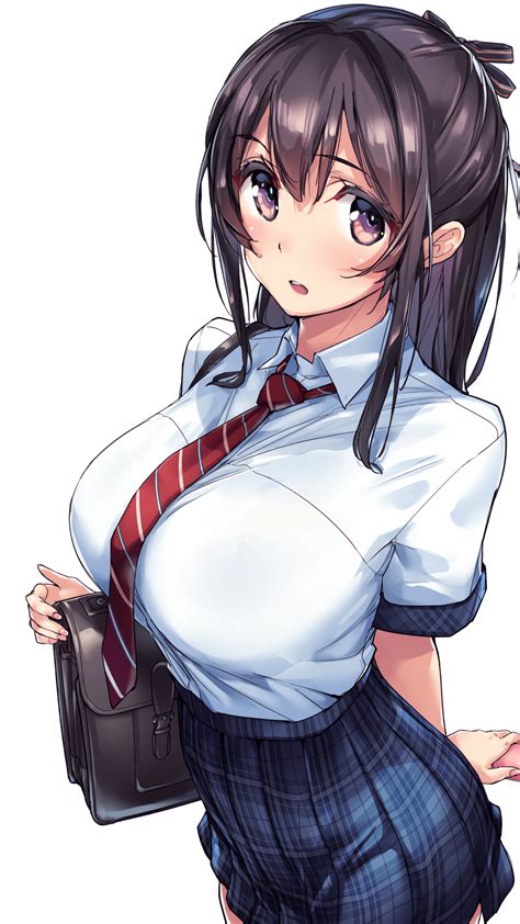 big boobs, dark hair, Shimazu Tekkou, anime girls, school uniform ...