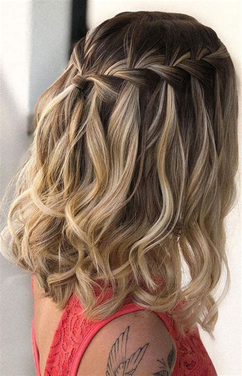 35+ Cute & Easy Ways to Style Short Hair : Waterfall Braid Long Bob