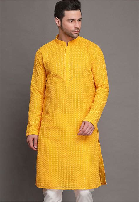 Buy Embroidered Georgette Kurta in Yellow Online : MXX175 - Utsav Fashion