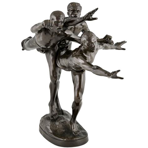 Au But Antique Bronze Sculpture 3 Nude Runners by Alfred Boucher France