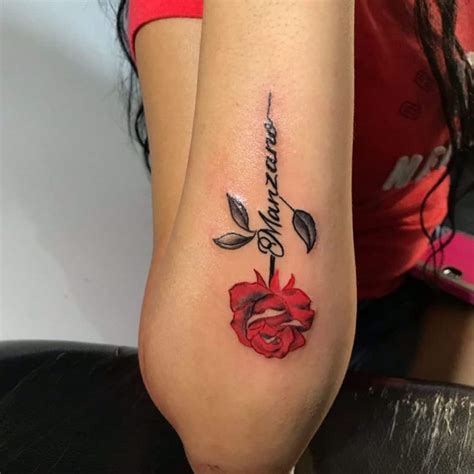 Rose Tattoo With Names On Petals