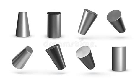 Set of Metal Geometric Cylinders Isolated on White Background. 3d Geometric Shapes Objects ...