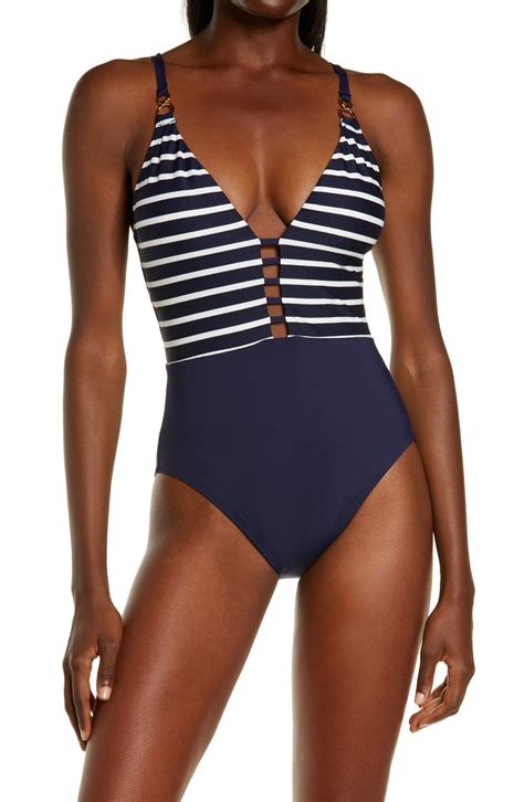 La Blanca Capri Plunge One-piece Swimsuit - Blue | Editorialist