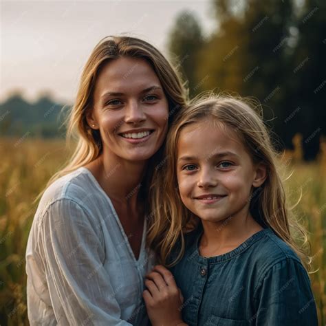 Premium Photo | A mother and daughter pose in a field of flowers