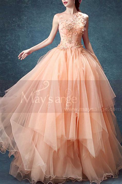 Embroidered Peach Ever Pretty Bridesmaid Dresses Ruffle Skirt