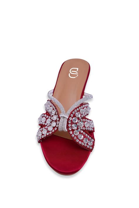 Red Ruby Shine Heels With Silver Rhinestone - Step One