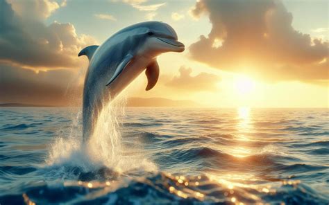 AI generated Dolphins leap out of the water. Sea surface. Fish jump out ...