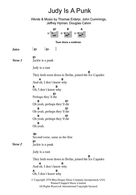 Judy Is A Punk by Ramones - Guitar Chords/Lyrics - Guitar Instructor