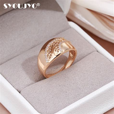 SYOUJYO Luxus Ethnische 585 Rose Gold Farbe Ringe Für Frauen Shiny ...