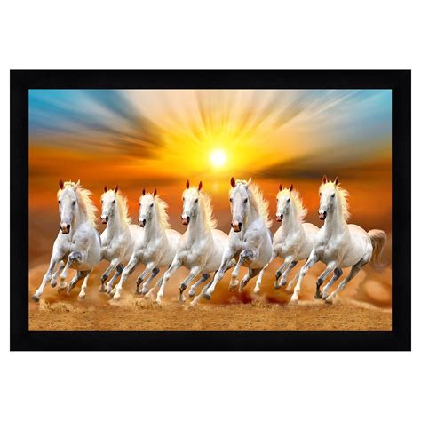 Indianara Vastu Runing Seven Horses Painting With Frame 13 Inches X 10