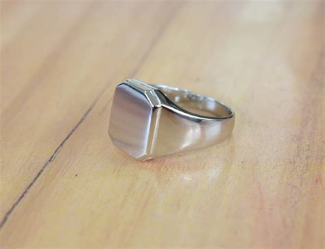 sterling silver signet ring flat top ring plain silver ring etsy