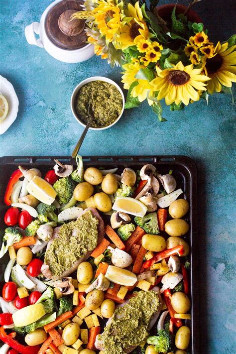 Lemon Pesto Chicken and Potato Tray Bake - Ginger with Spice