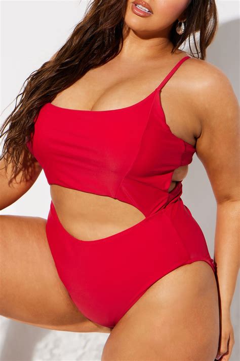 Women's Alisha Cut Out 1 Piece Swimsuit in Red Size 3X | 1 piece