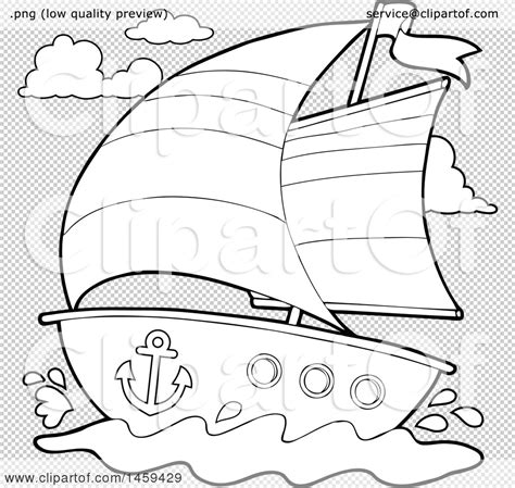 Clipart of a Black and White Sailboat - Royalty Free Vector ...