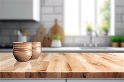 premium ai image empty wood table  blurry background  modern