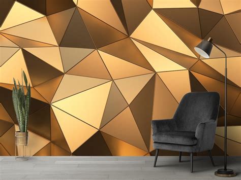 3D Golden Triangle Pattern Wallpapers for Living Room - Magic Decor