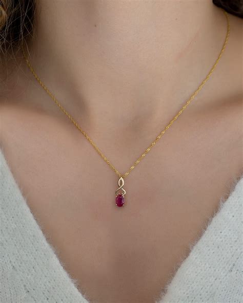 14K Gold Ruby Necklace Pendant Gold Chain included