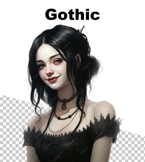 Premium PSD | A poster with a gothic woman smiling and the word gothic