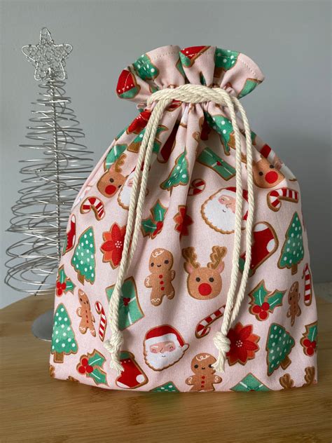 christmas fabric gift bags drawstring bags reusable gift wrap santa
