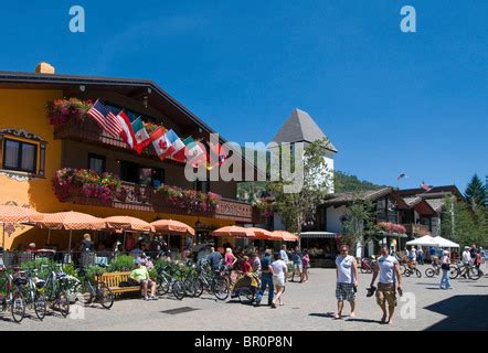 Colorful restaurants and pedestrian streets of Vail village Colorado ...