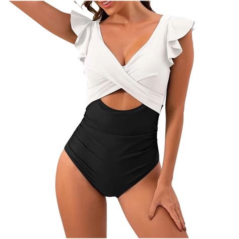 Miluxas Womens One Piece Swimsuit Cutout High Cut Color Block Bathing