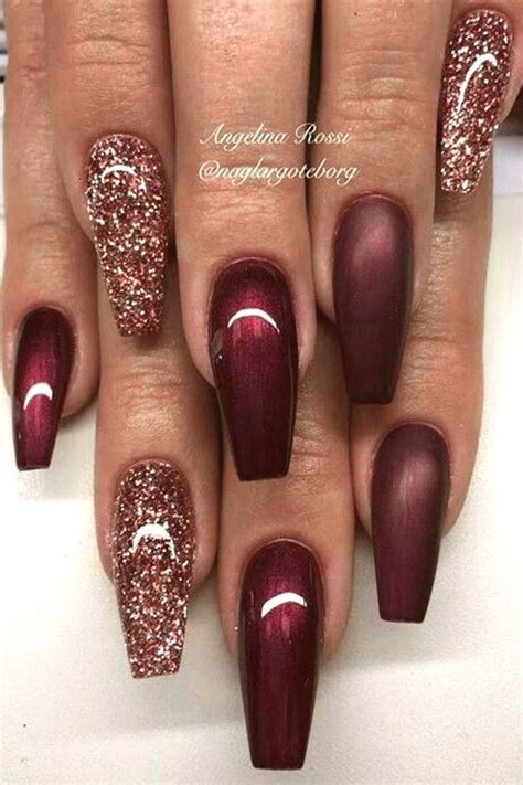 Burgundy Acrylic Nails, Maroon Nails, Pretty Acrylic Nails, Gold Nails ...