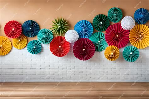 Premium AI Image | colorful paper hanging on a wall with a colorful paper hanging from the ceiling.