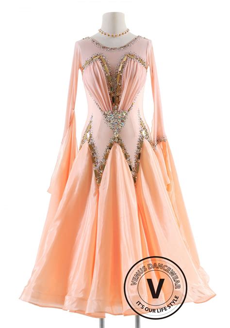 Peach D'Oré Dress with Pearl Silk Skirt Ballroom Smooth Competition Dance Dress