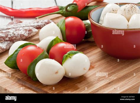 basil appetizer skewers stock photo alamy