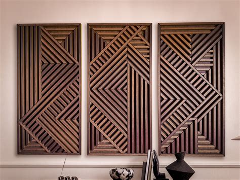 Modern Wood Wall Art Set Large Modern Wood Wall Hangings Geometric Wood