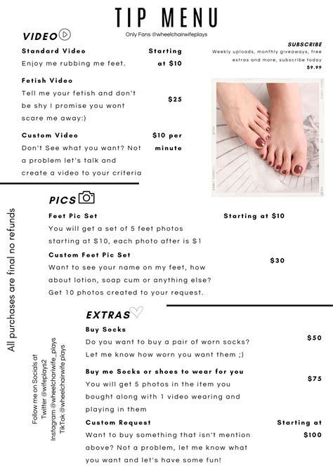 Onlyfans Feet Tip Menu - Etsy