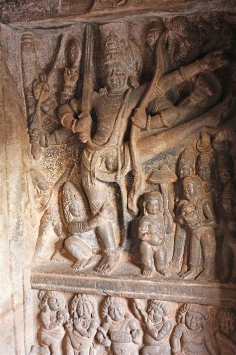 Rock-sculpted Figure of Vamana and Mahabali, Badami Cave Temples, Badami, Bagalkot, Karnataka ...