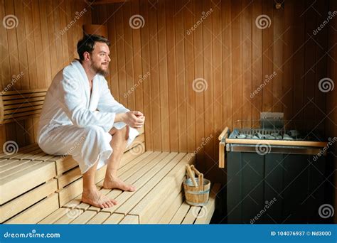 Healthy Male in Sauna Relaxing Stock Image - Image of luxury, enjoyment