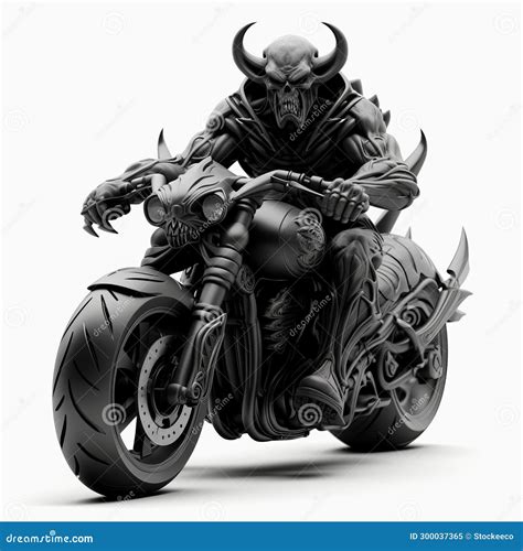 3d Demon On Motorcycle - Isolated Full Body Shot On White Royalty-Free