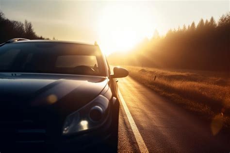 Premium Photo | Car on road trip sunlight background