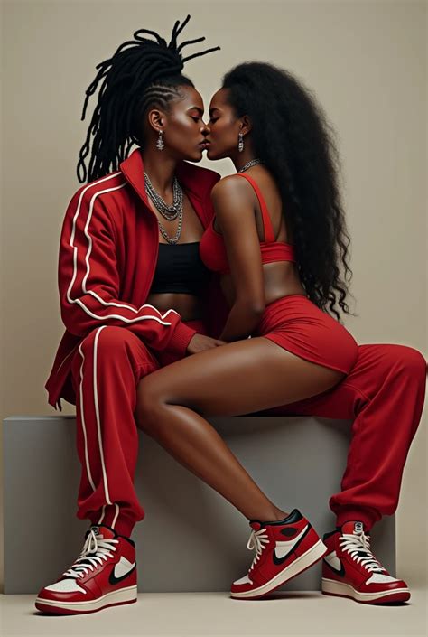 Lesbian black girls with dreadlocks one wearing track suit with air ...