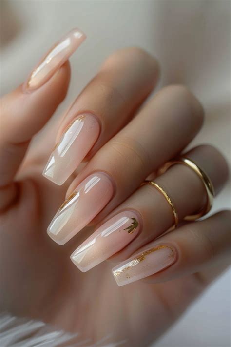 Golden Hour Shimmer & Neutral Nude - neutral nude gold foil shimmer nails aesthetic